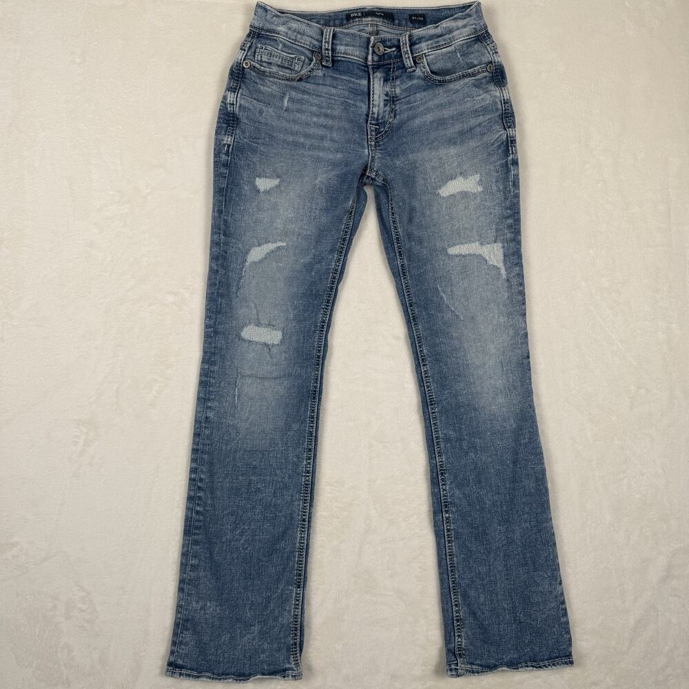 BKE Aiden Bootcut Jeans Distressed Light Wash Low Rise Stretch Denim 27